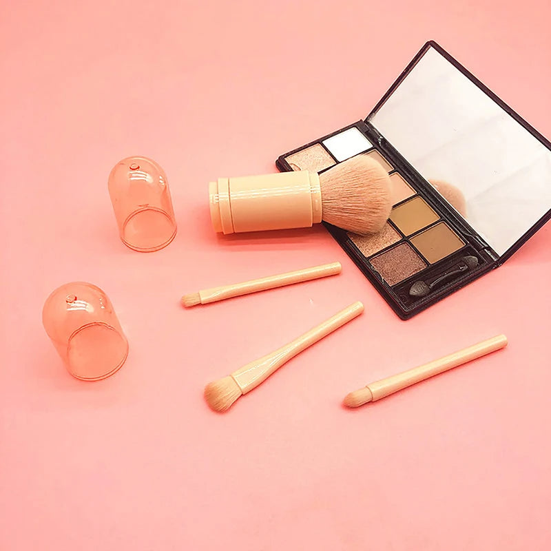 🖌️ 4-in-1 Portable Makeup Brush Set – Compact Travel Beauty Brush with Dual Caps 💄✨