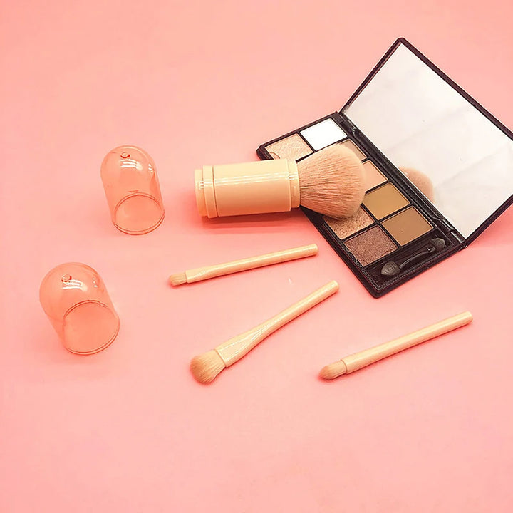 🖌️ 4-in-1 Portable Makeup Brush Set – Compact Travel Beauty Brush with Dual Caps 💄✨