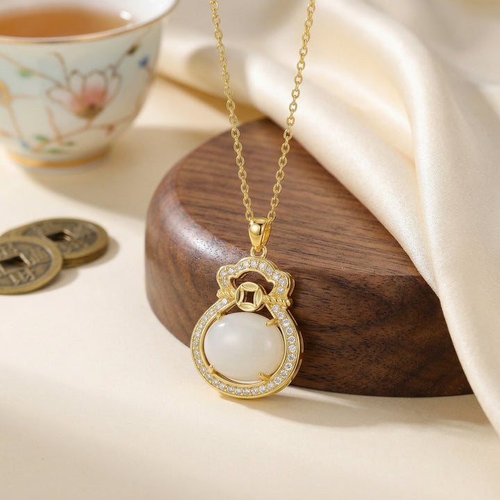 ✨ 925 Sterling Silver White Jade Money Bag Necklace