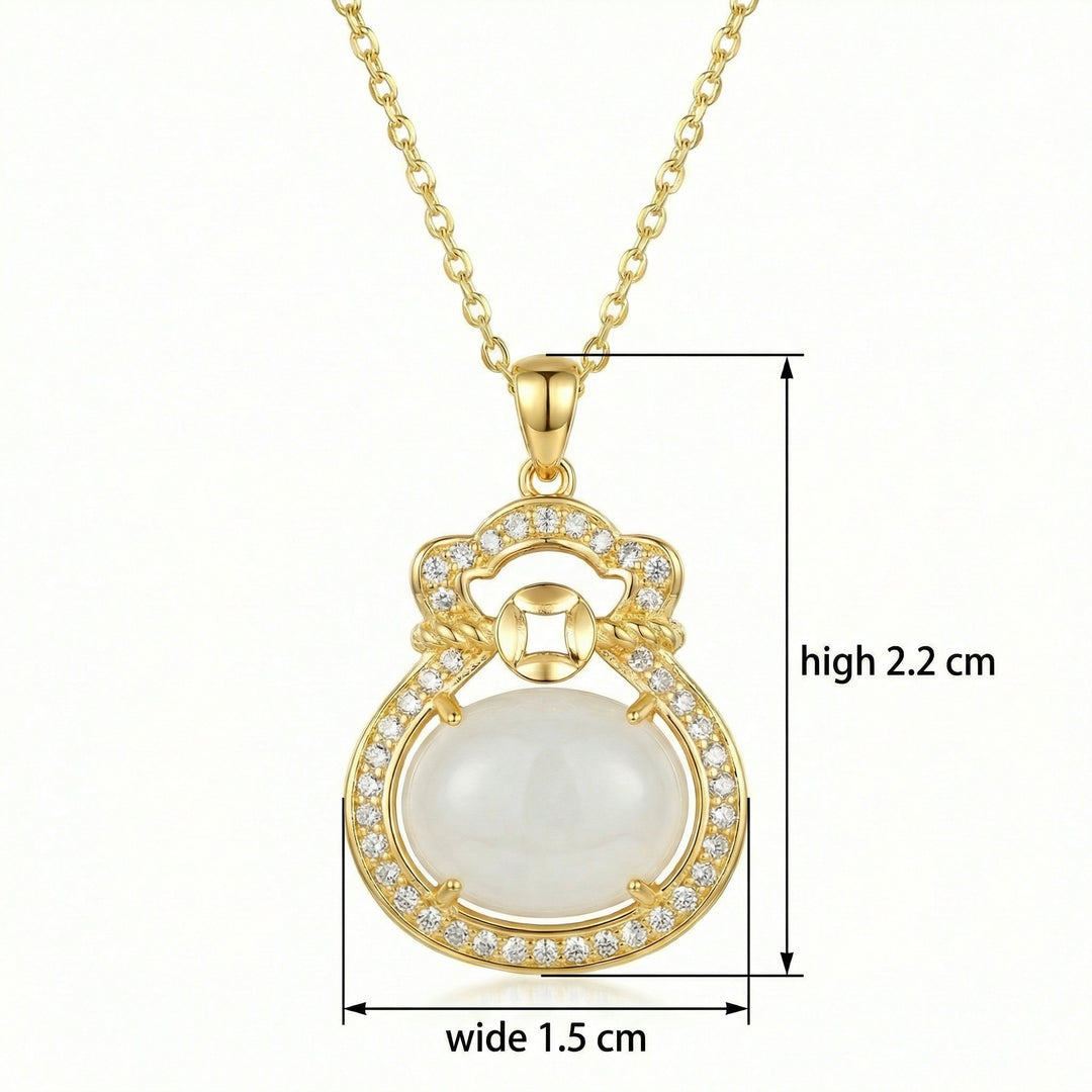 ✨ 925 Sterling Silver White Jade Money Bag Necklace