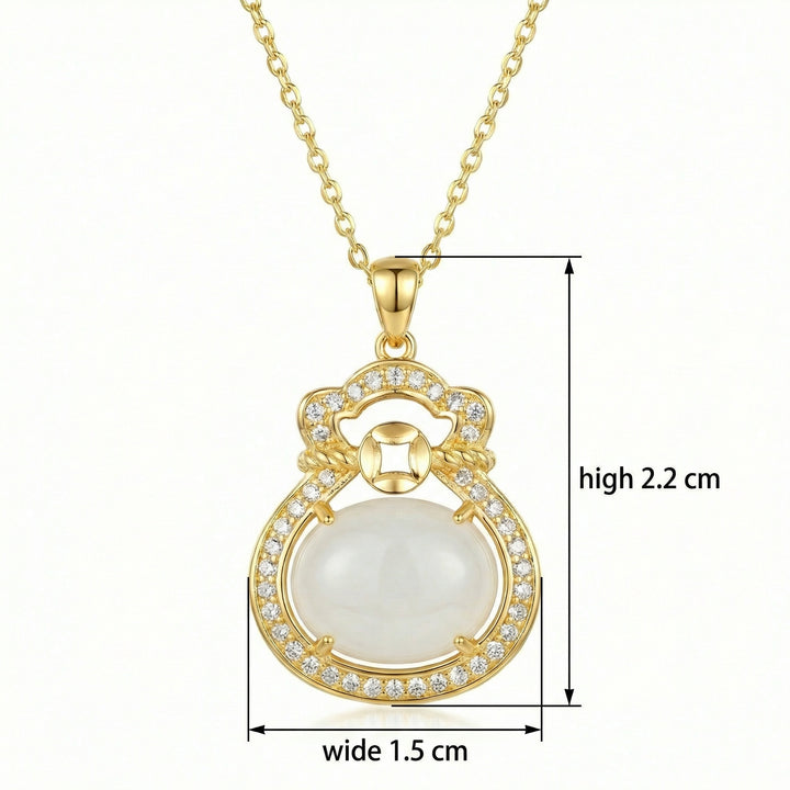 ✨ 925 Sterling Silver White Jade Money Bag Necklace