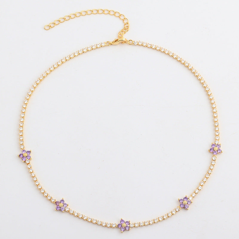 Women’s Flower Zircon Necklace – Micro-Pavé Floral Pendant Chain