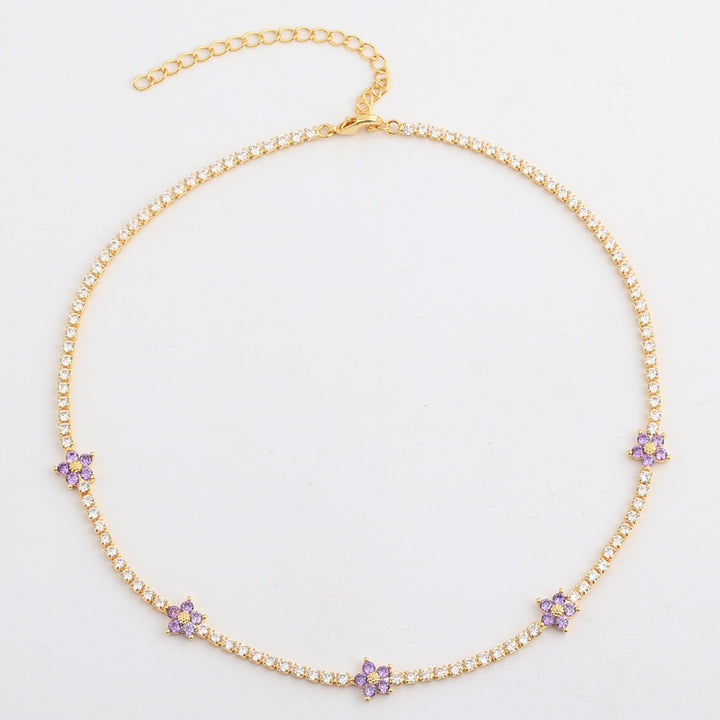 Women’s Flower Zircon Necklace – Micro-Pavé Floral Pendant Chain