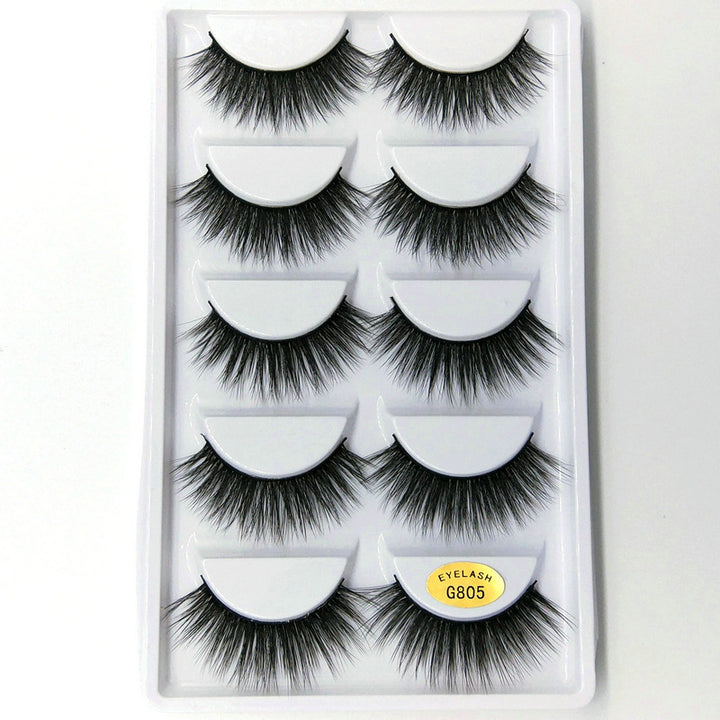 👁️✨ 3D Mink Hair False Eyelashes – Thick Volume 5 Pairs Cotton Stem Lash Set