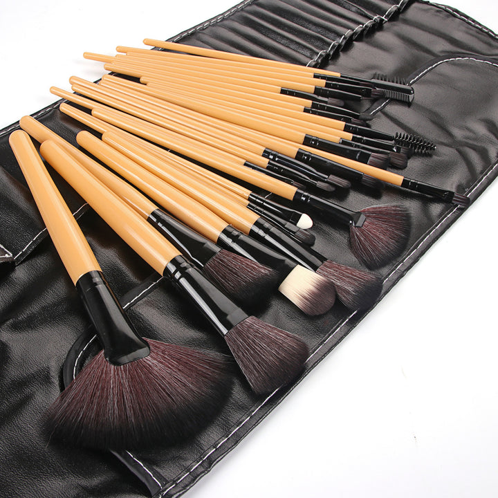 ✨ Shadowing 24-Piece Makeup Brush Set — Brown/Natural Wood Style Beauty Tools 💄🌿