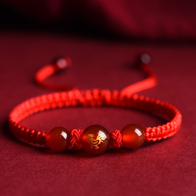 Zodiac Red Rope Bracelet – Natural Red Agate, Handwoven Charm