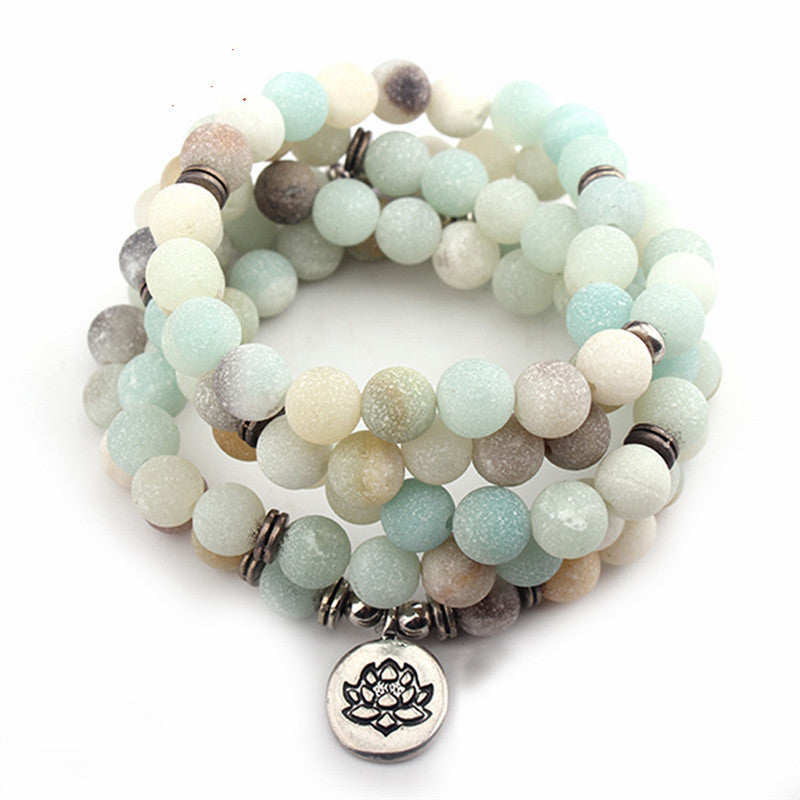 High-Quality Lotus Charm Yoga Bracelet – Frosted Amazonite Beads