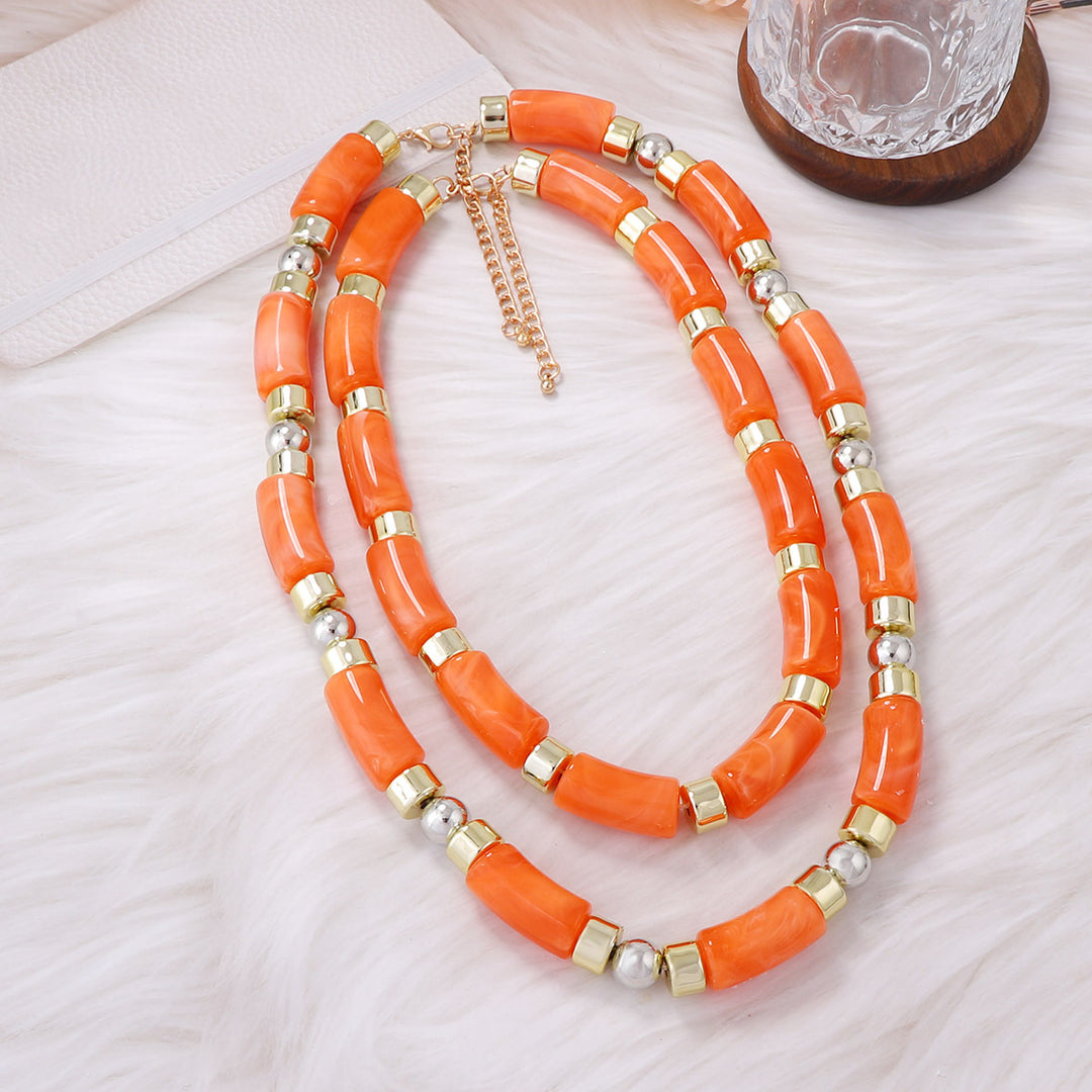 Women’s Retro Double-Layer Bamboo Beaded Necklace – Fashionable Layering Jewelry