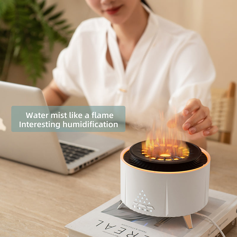 🔥🌋 Volcano Flame Humidifier | Remote Control Aroma Diffuser with LED Fire Effect ✨