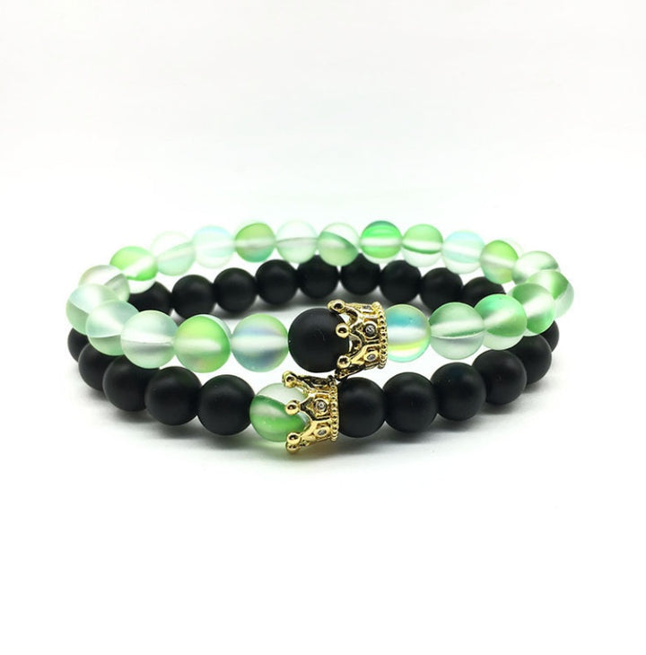 Crown Couple Glass Bead Bracelet