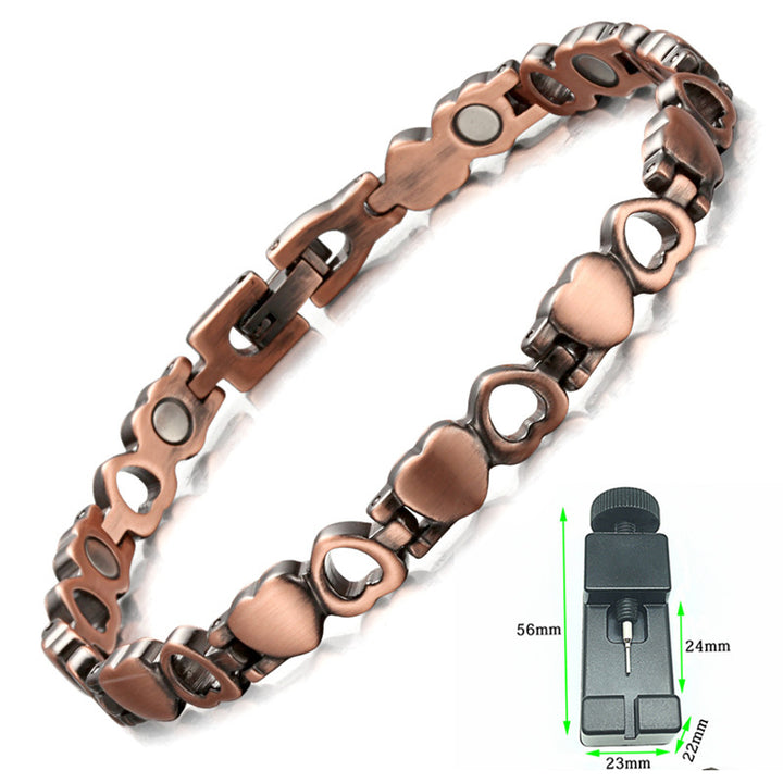 Red Copper Heart-Shaped Magnetic Bracelet for Women