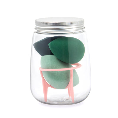 🥚💄 3+1 Makeup Sponge Set – Beauty Egg Cotton Puff Kit with Holder & Bottle