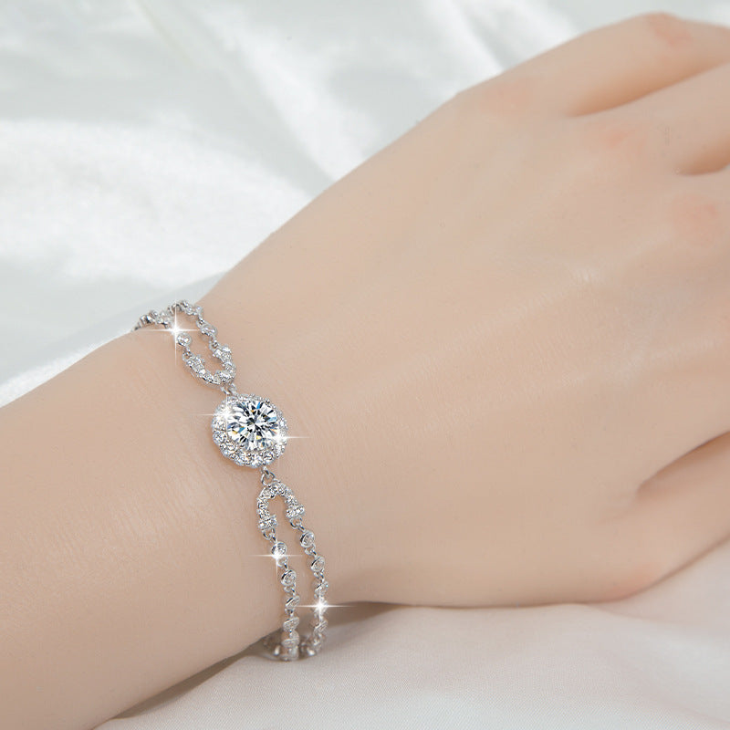 S925 Sterling Silver Moissanite Bracelet – Starry Sky U-Shape Elegant Jewelry