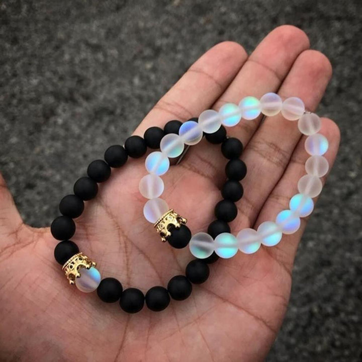Crown Couple Glass Bead Bracelet