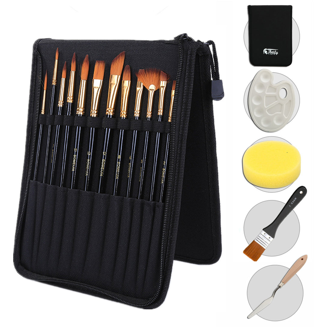 ✨ Black Rod Canvas Bag Brush Set — Art & Painting Supplies Kit 🎨🖌️
