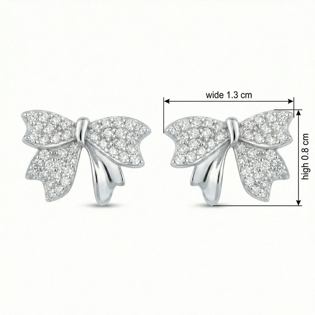✨ 925 Sterling Silver Pavé Diamond Ribbon Bow Stud Earrings – Elegant Sparkle Design ✨