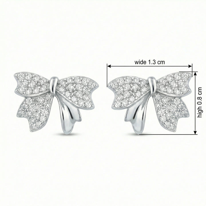 ✨ 925 Sterling Silver Pavé Diamond Ribbon Bow Stud Earrings – Elegant Sparkle Design ✨