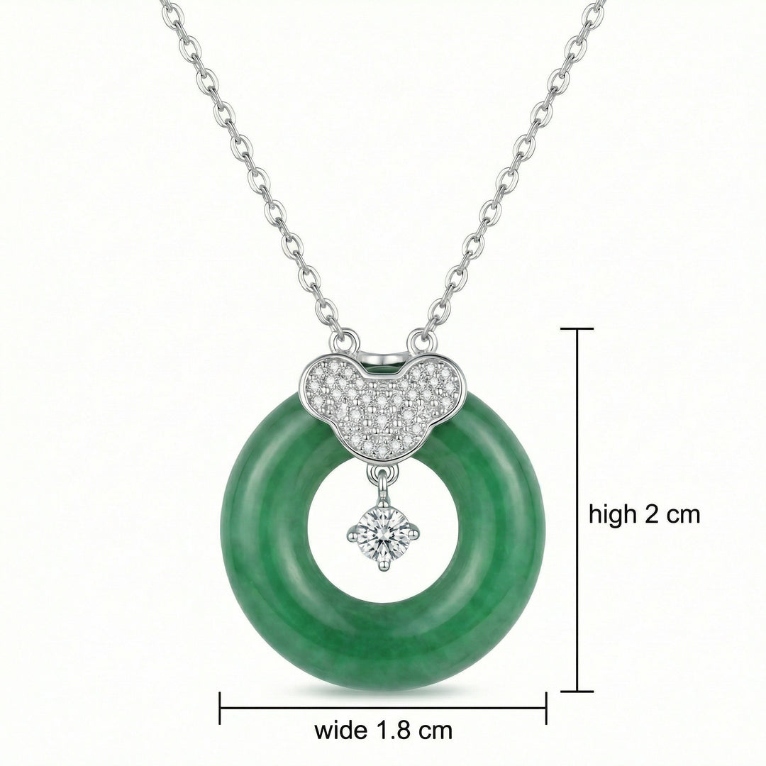 925 Sterling Silver Elegant Green Jade Donut Pendant Necklace with Sparkling Crystal Accents