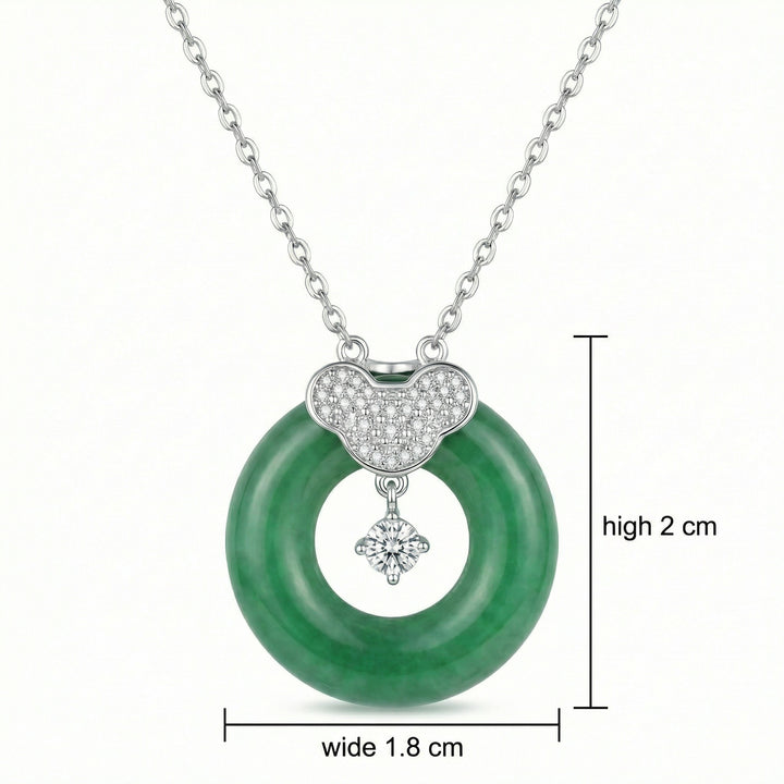 925 Sterling Silver Elegant Green Jade Donut Pendant Necklace with Sparkling Crystal Accents