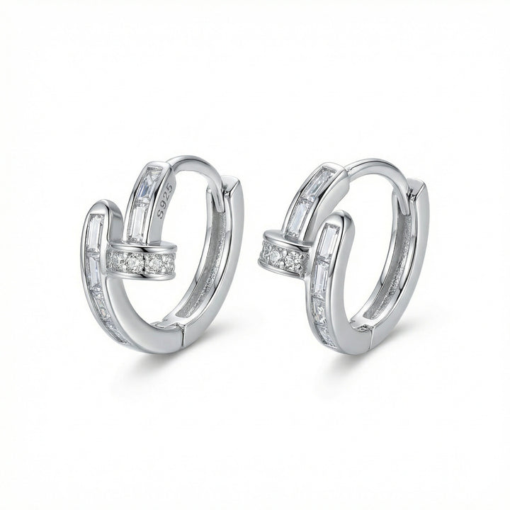 ✨ 925 Sterling Silver Nail-Shaped Huggie Hoop Earrings with CZ Stones ✨