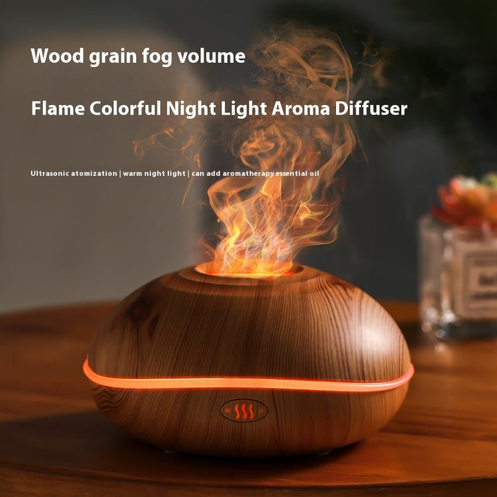 🔥💧 Colorful Flame Wood Grain Aromatherapy Humidifier | Retro USB Ultrasonic Diffuser ✨