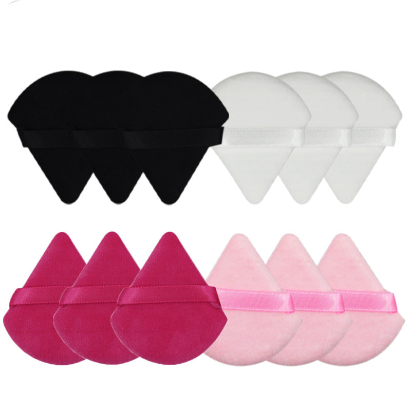 💄✨ Triangular Fan-Shaped Ribbon Powder Puff | Dry Makeup Set (12PCS)
