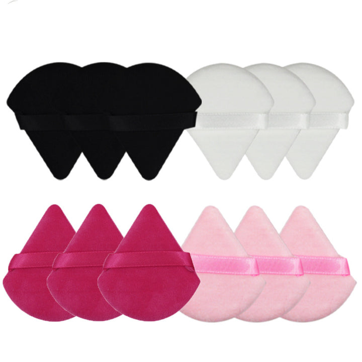💄✨ Triangular Fan-Shaped Ribbon Powder Puff | Dry Makeup Set (12PCS)
