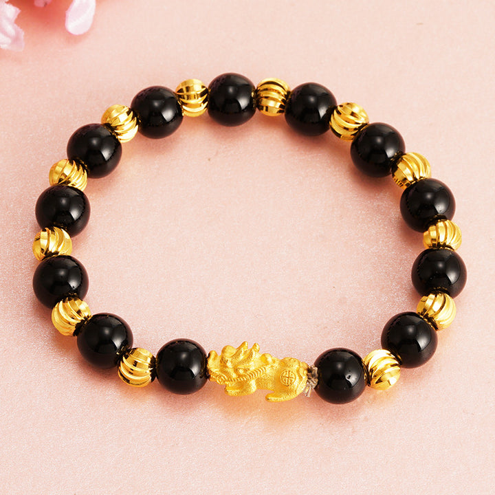 Imitation Garnet Beads Bracelet with Pixiu Charm