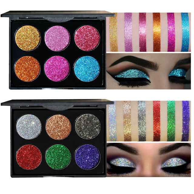 ✨ Sequin Eyeshadow Palette – 6 Color Glitter & Matte Travel Makeup Kit 💄