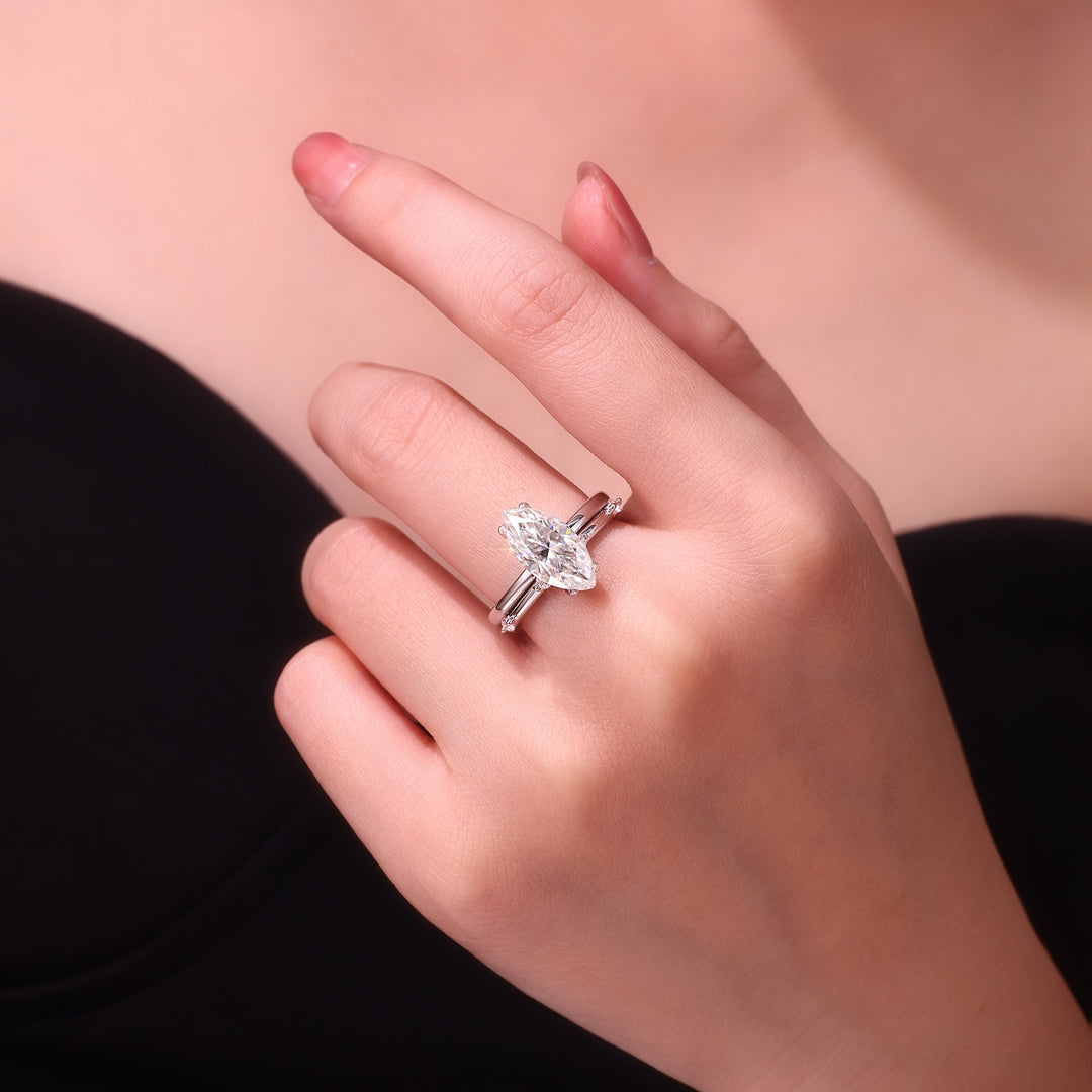 💍 Oval Double Moissanite Ring – Platinum-Plated S925 Silver (7×14 mm, 5g, Sizes 5–9) 💍