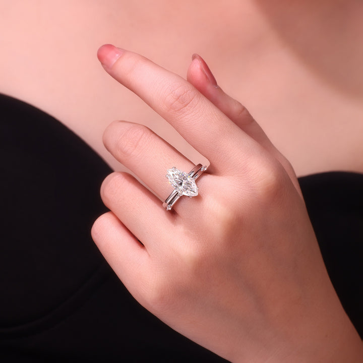 💍 Oval Double Moissanite Ring – Platinum-Plated S925 Silver (7×14 mm, 5g, Sizes 5–9) 💍