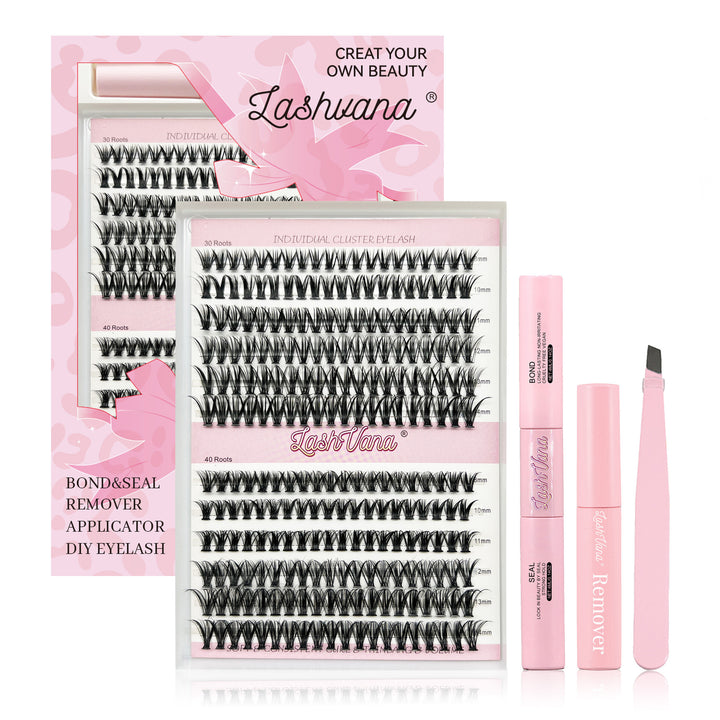 👁️✨ Eyelash Extension Kit Four-Piece Set – Single Cluster Natural Lash Box
