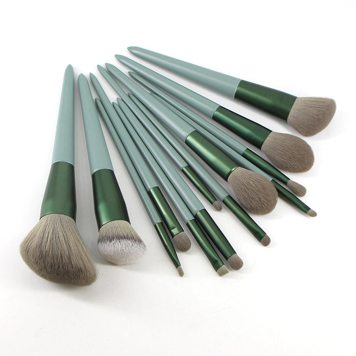 ✨ Green Wooden Handle Quick-Drying Soft Fur Makeup Brush Set 💄🌿