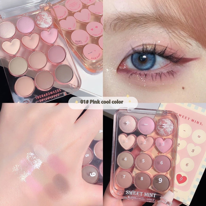 ✨ SWEET MINT 12-Color Heart Eyeshadow Palette – Cute INS Beginner Makeup Set ✨