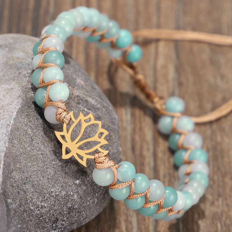 Handwoven Double Layer Natural Stone Bracelet – Yoga Om Lotus Design