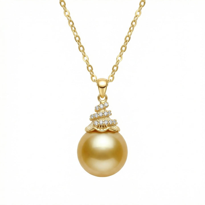 ✨ 925 Sterling Silver Champagne Pearl Pendant Necklace with Sparkling Accents ✨