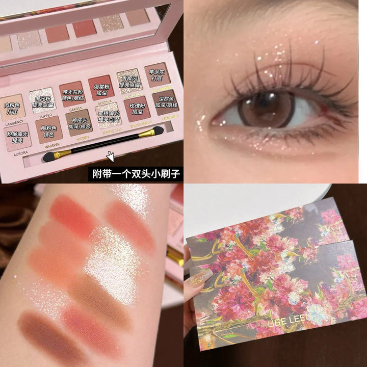 🎨 12-Color Begonia Oil Painting Eyeshadow Palette – Rose Tone Matte & Glitter Makeup Set ✨