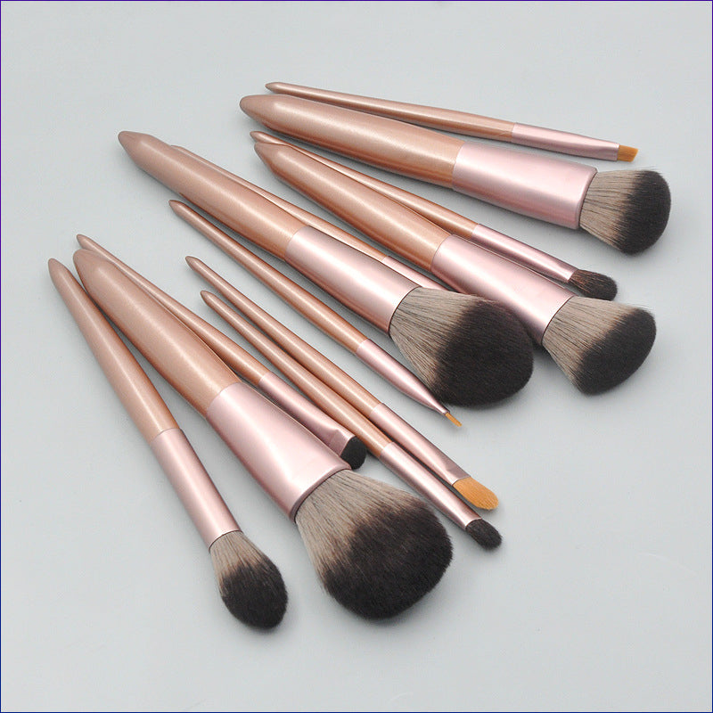 ✨ Grape Brown Fiber Hair 12-Piece Makeup Brush Set — Loose Powder Beauty Tools 💄🤎