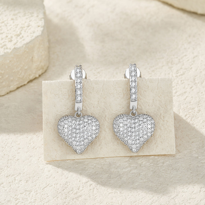 uxury Minimalist Heart Drop Moissanite Earrings – Platinum-Plated S925 Silver