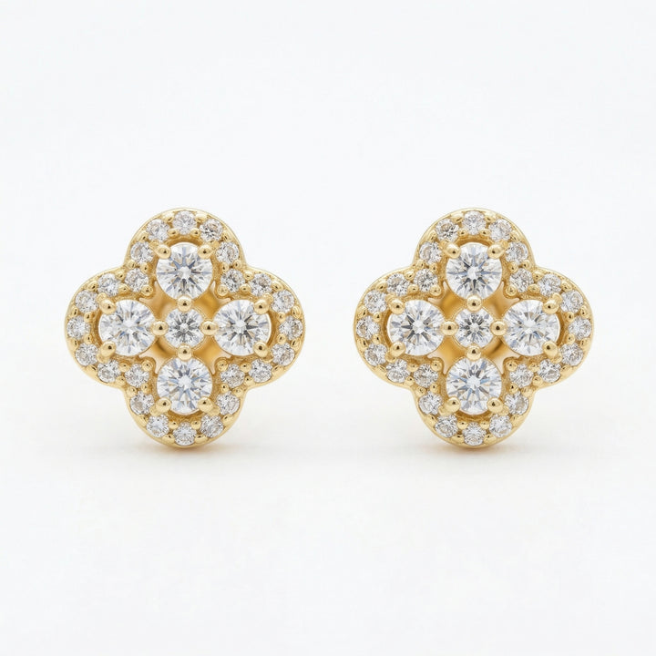 🌸 925 Sterling Silver Diamond Quatrefoil Flower Stud Earrings 🌸
