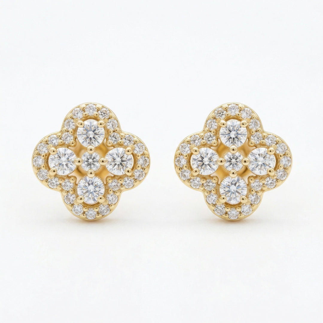 🌸 925 Sterling Silver Diamond Quatrefoil Flower Stud Earrings 🌸