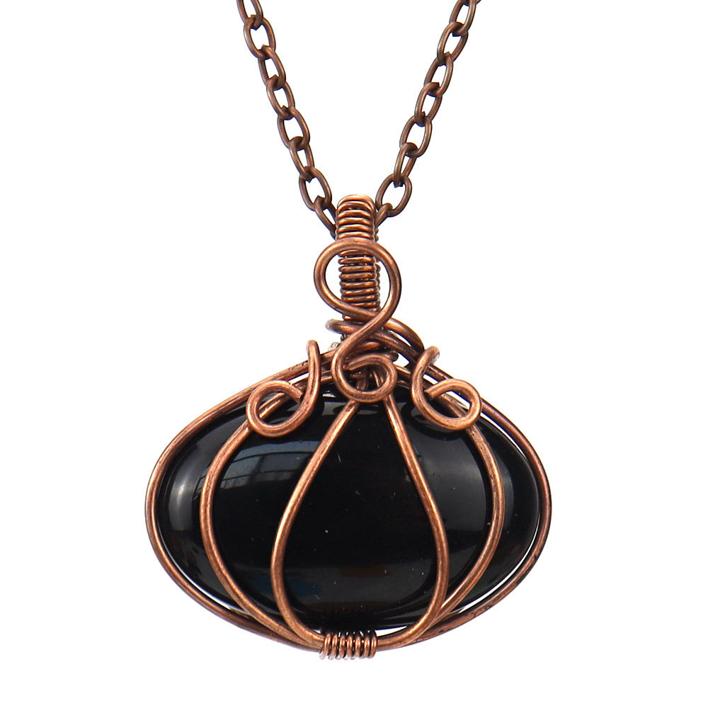 Carnelian Amethyst Halloween Pumpkin Lamp Pendant Necklace