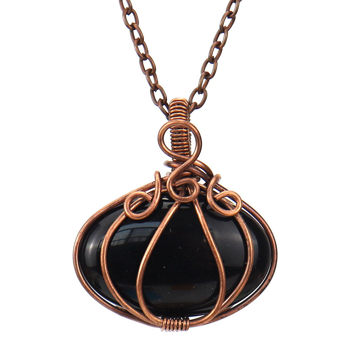 Carnelian Amethyst Halloween Pumpkin Lamp Pendant Necklace