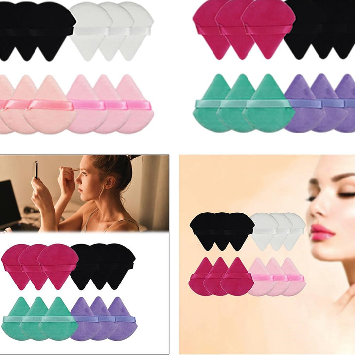 💄✨ Triangular Fan-Shaped Ribbon Powder Puff | Dry Makeup Set (12PCS)