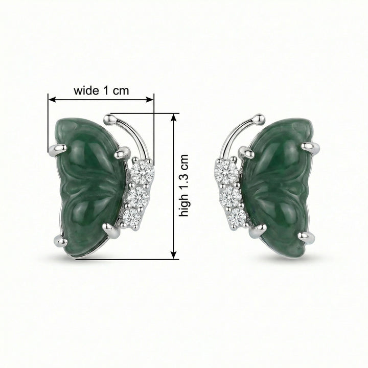 925 Sterling Silver Green Jade Butterfly Wing Stud Earrings with Sparkling Accents