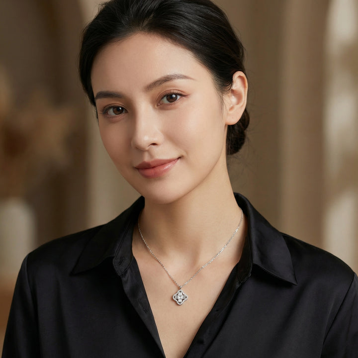 ✨ 925 Sterling Silver Elegant Diamond Pendant Necklace with Square & Baguette Accents ✨