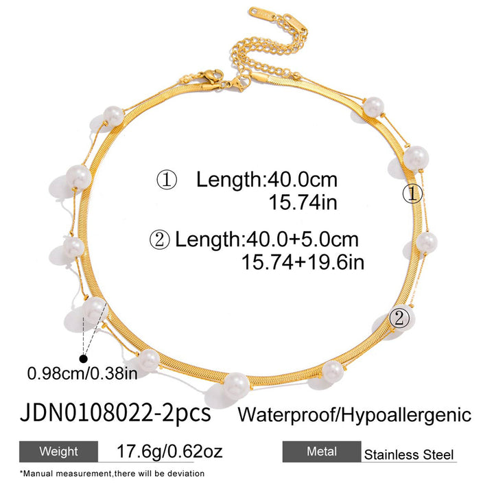 Elegant 18K Gold Stainless Steel Glass Pearl Necklace – Geometric Casual Jewelry for Women