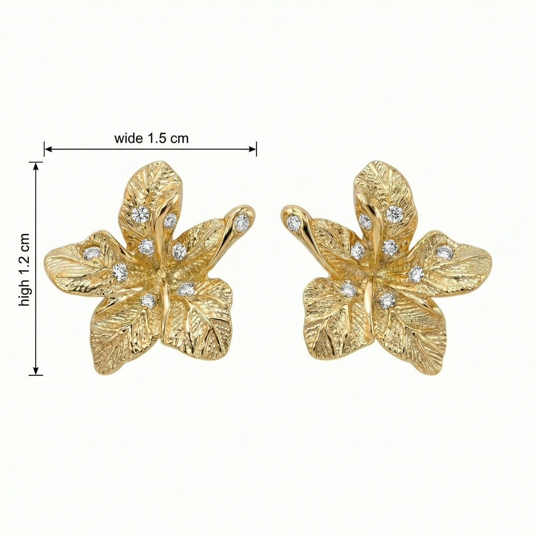 ✨ 925 Sterling Silver Textured Flower Stud Earrings with Diamond Accents ✨