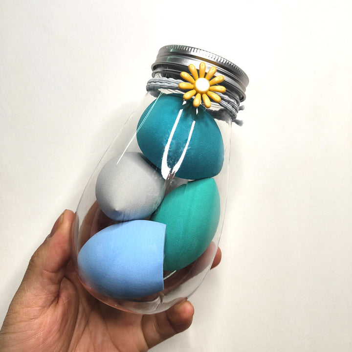 💄✨ Portable Travel Size PET Bottle Makeup Egg Set | Beauty Sponge Kit (4PCS)