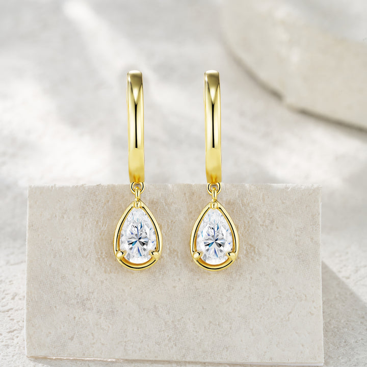 Luxury Minimalist Pear-Shaped Moissanite Earrings – Gold-Plated S925 Silver